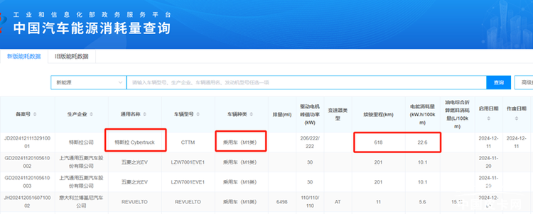 特斯拉cybertruck归类乘用车 工信部能耗申报22.6kWh/100km