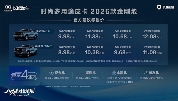 售价8.98-12.08万元 2026款金刚炮正式上市